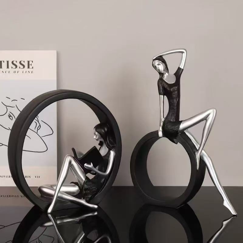 Resin Art India - 2 SZT. Statuetka Dziewczyny Czytającej do