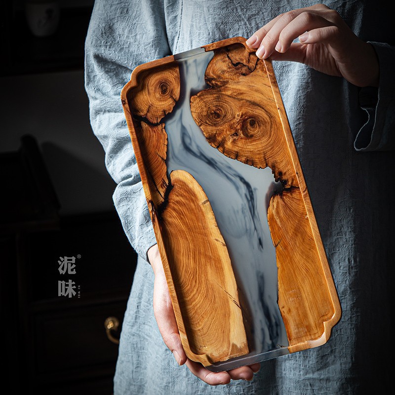 Japońska taca do herbaty w sty – Resin Art Wooden Tray recenzja i cena